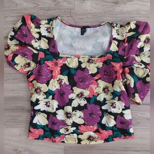 Multicolor Floral Puff Sleeve Blouse
